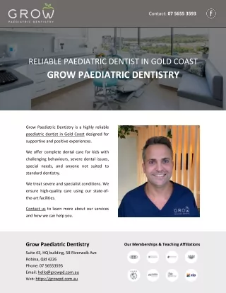 RELIABLE PAEDIATRIC DENTIST IN GOLD COAST GROW PAEDIATRIC DENTISTRY