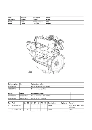 Volvo EC60C Compact Excavator Parts Catalogue Manual (SN 110001 and up)