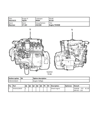 Volvo EC130 Akerman Excavator Parts Catalogue Manual