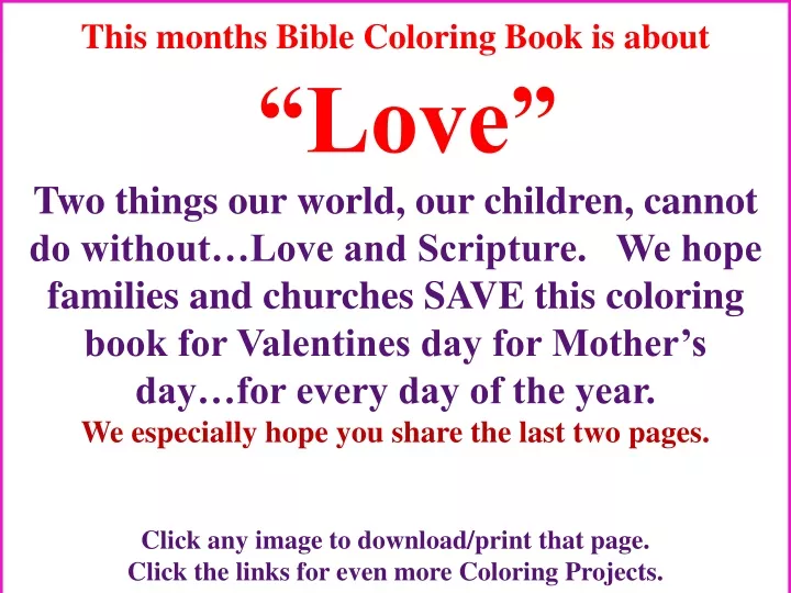 this months bible coloring book is about love