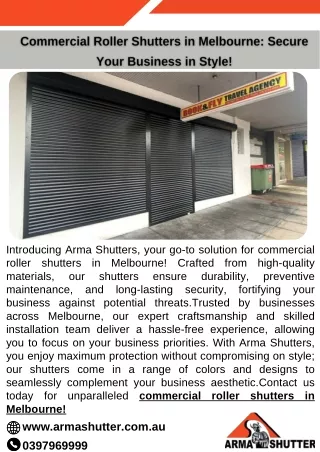 Commercial Roller Shutters in Melbourne: Secure Your Business in Style!