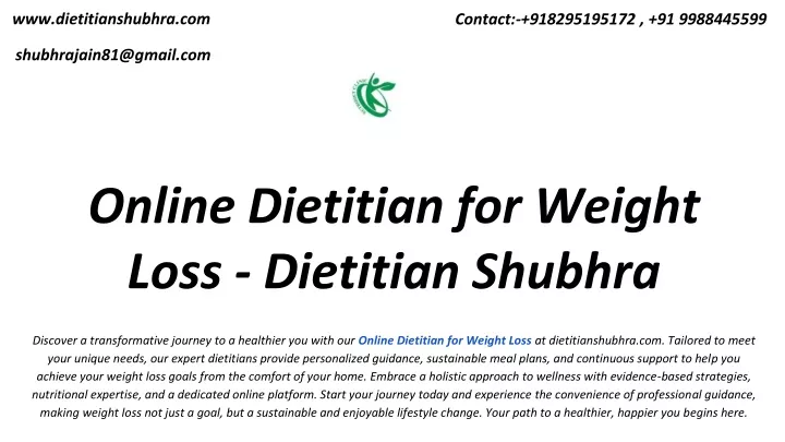 online dietitian for weight loss dietitian shubhra