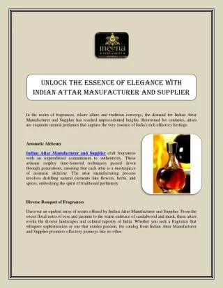 Unlock the Essence of Elegance with Indian Attar Manufacturer and Supplier