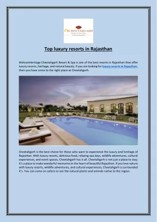 Top luxury resorts in Rajasthan