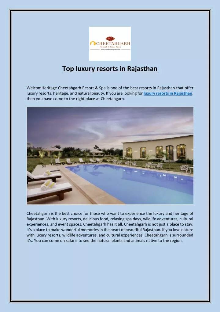 top luxury resorts in rajasthan