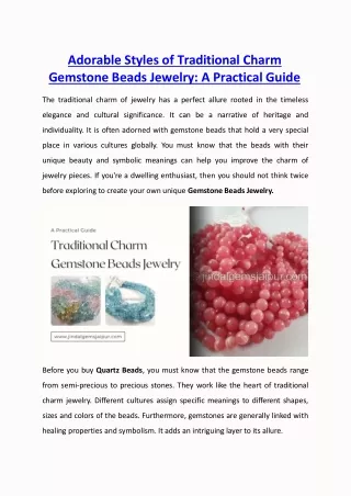 Adorable Styles of Traditional Charm Gemstone Beads Jewelry: A Practical Guide