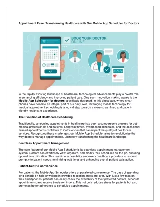 Appointment Ease: Transforming Healthcare with Our Mobile App Scheduler for Doct
