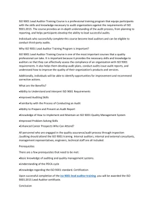 iso 9001 lead auditor training course