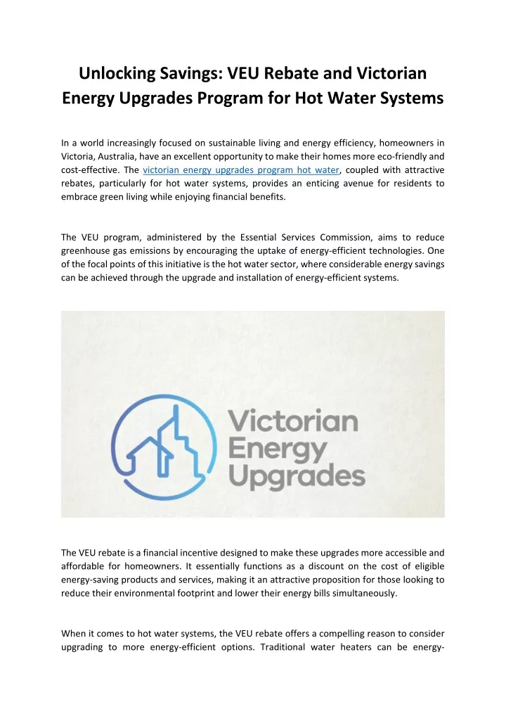 unlocking savings veu rebate and victorian energy