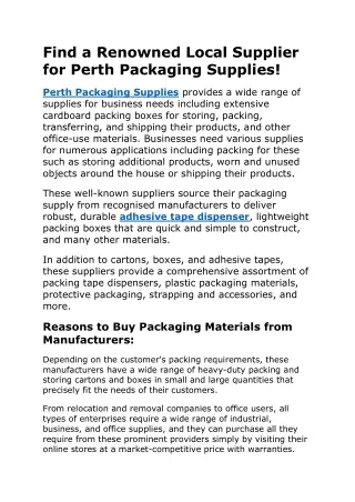 Find a Renowned Local Supplier for Perth Packaging Supplies!