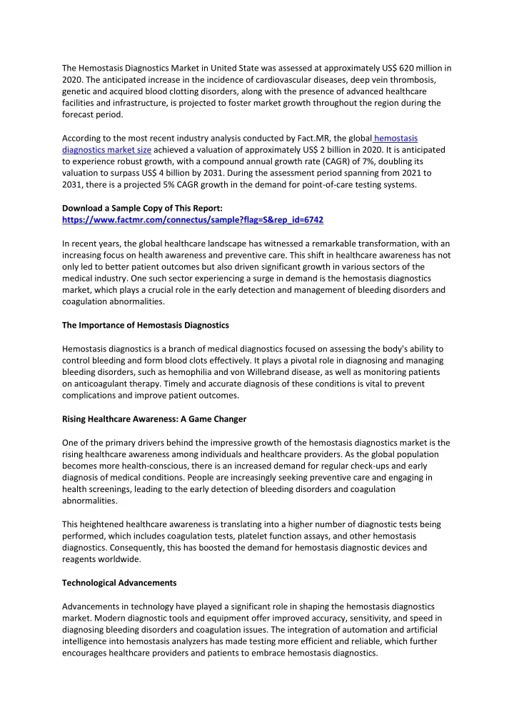 the hemostasis diagnostics market in united state