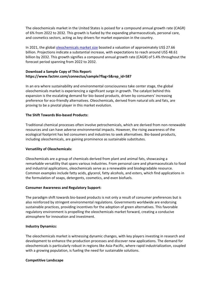 the oleochemicals market in the united states