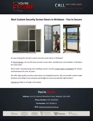 Best Custom Security Screen Doors In Brisbane - You're Secure