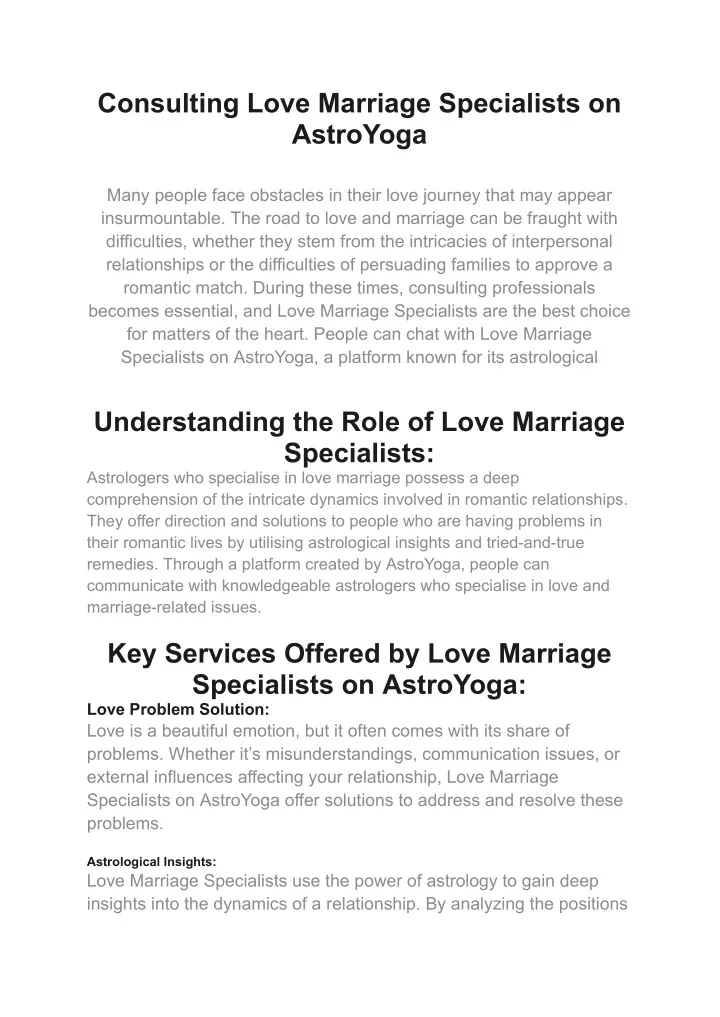 consulting love marriage specialists on astroyoga
