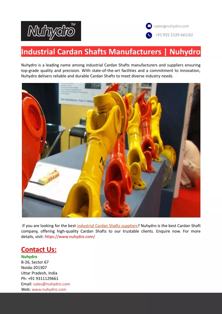 industrial cardan shafts manufacturers nuhydro