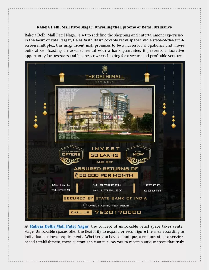 raheja delhi mall patel nagar unveiling