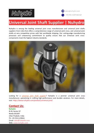 Universal Joint Shaft Suppliers