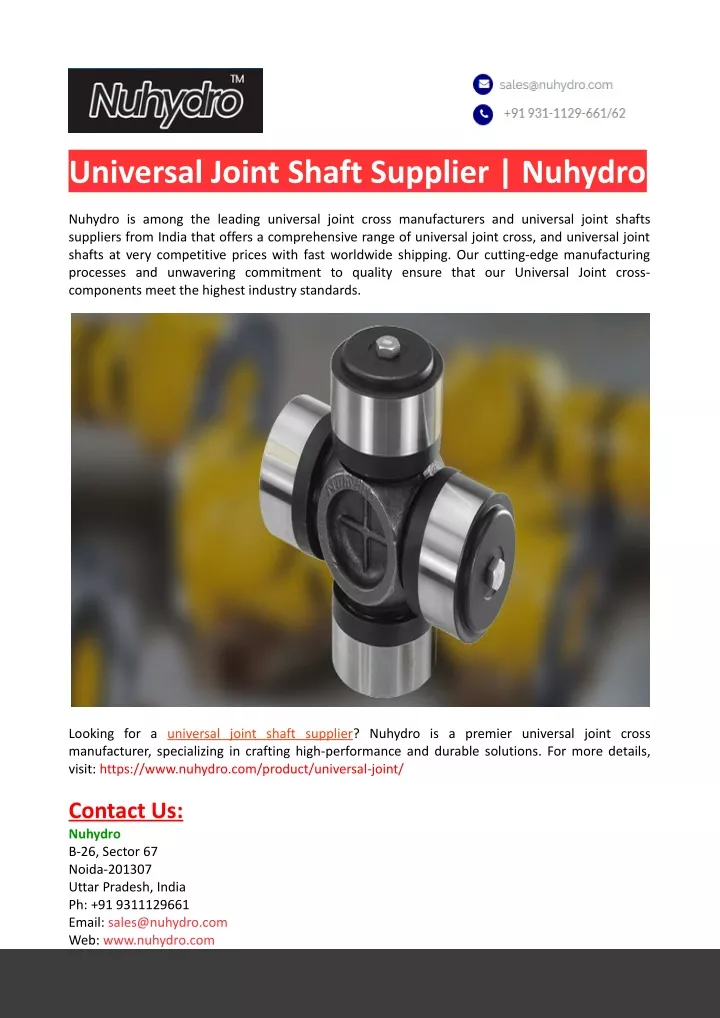 universal joint shaft supplier nuhydro