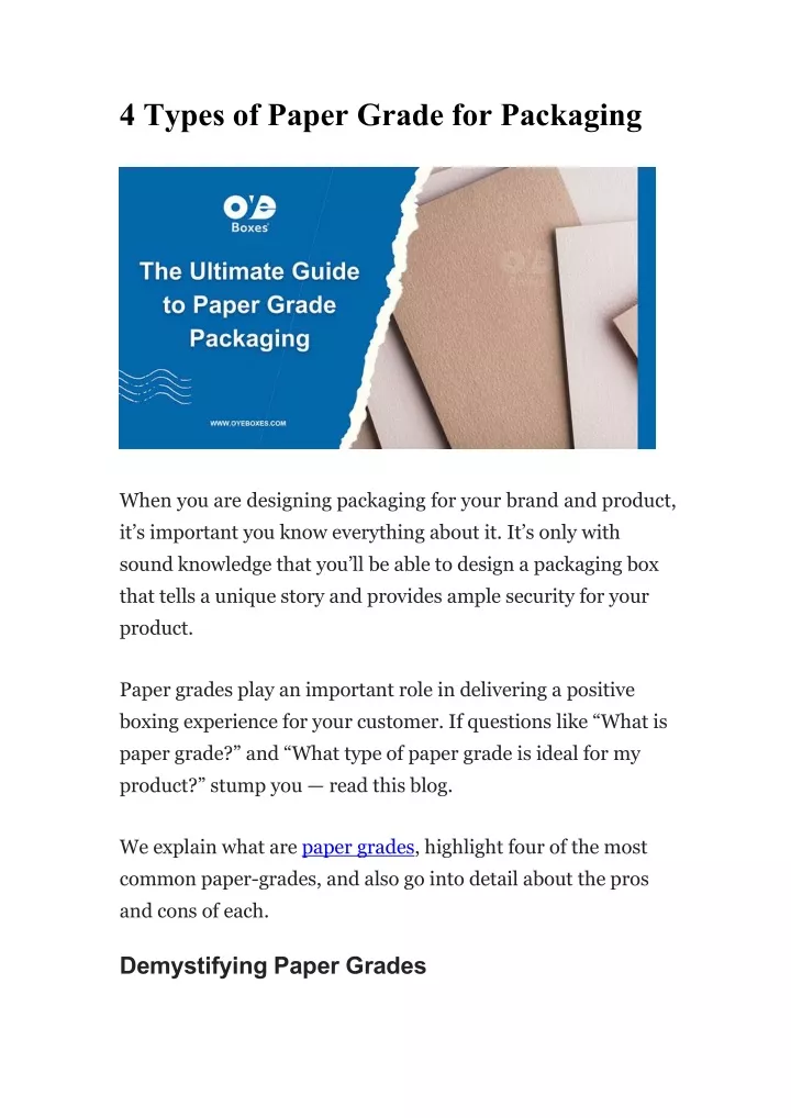 4 types of paper grade for packaging