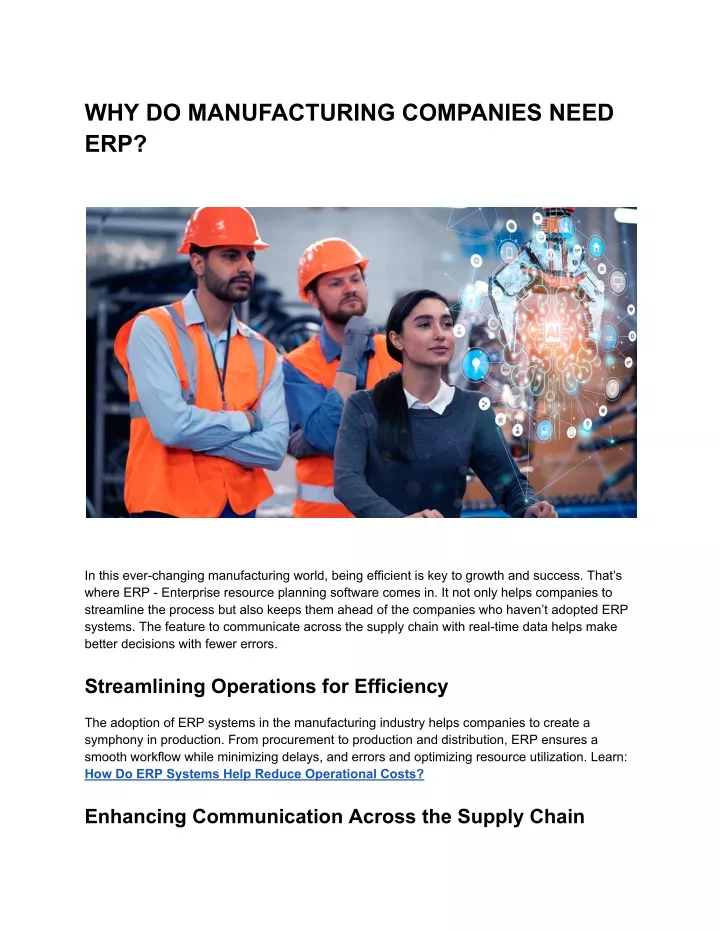 why do manufacturing companies need erp