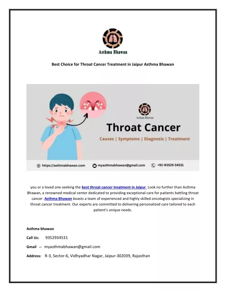best choice for throat cancer treatment in jaipur