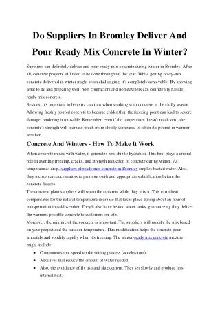 Do Suppliers In Bromley Deliver And Pour Ready Mix Concrete In Winter