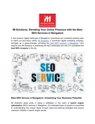 IM Solutions_ Elevating Your Online Presence with the Best SEO Services in Bangalore