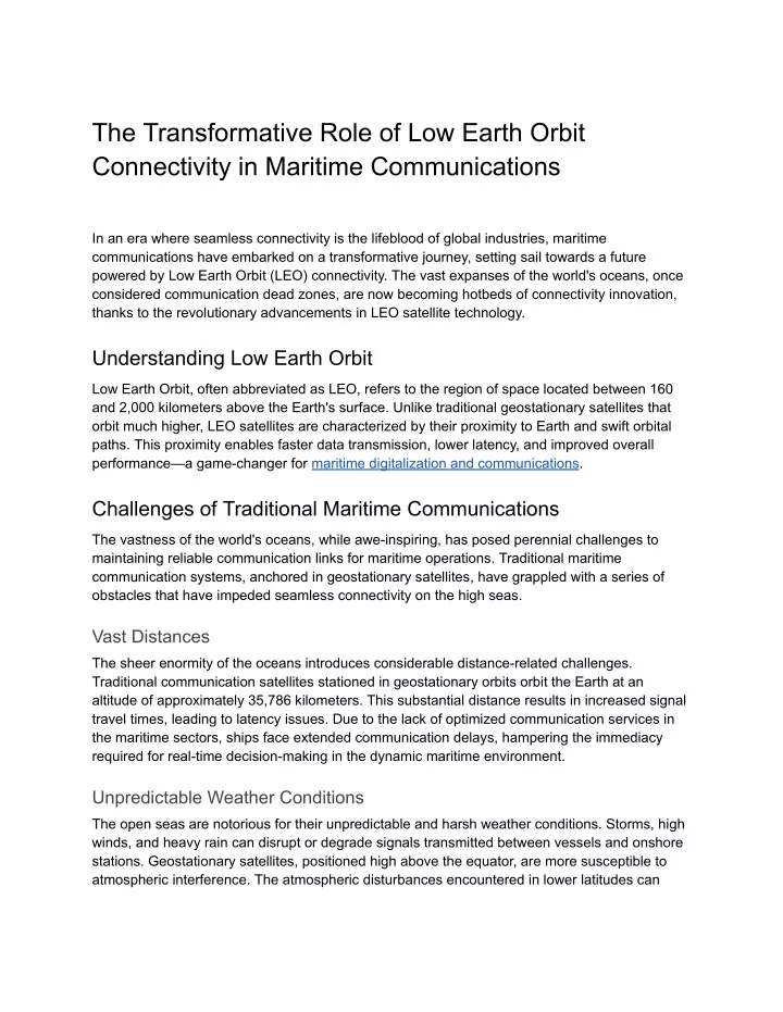 the transformative role of low earth orbit