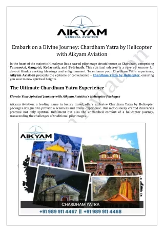 Embark on a Divine Journey: Chardham Yatra by Helicopter with Aikyam Aviation