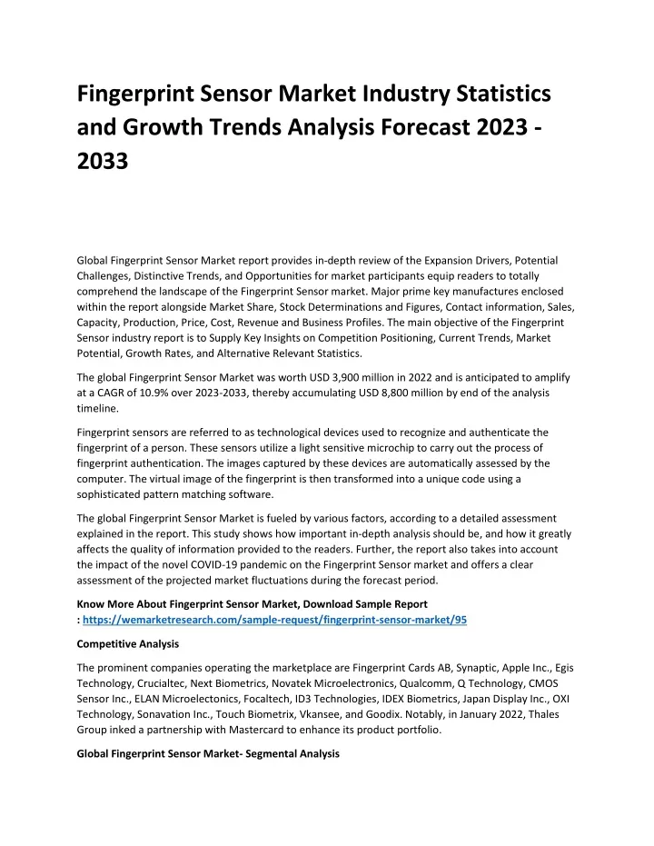 fingerprint sensor market industry statistics