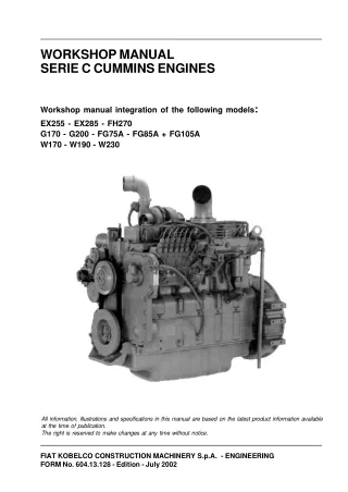 C Cummins Engines W190 Service Repair Manual