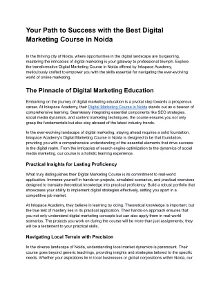 Your Path to Success with the Best Digital Marketing Course in Noida- Inkspace Academy