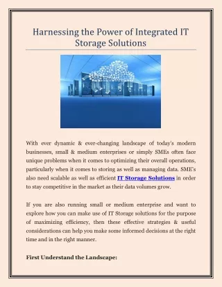 Harnessing the Power of Integrated IT Storage Solutions