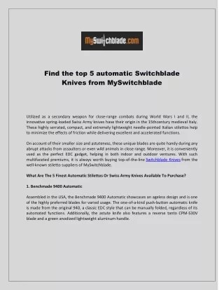 Find the top 5 automatic Switchblade Knives from MySwitchblade