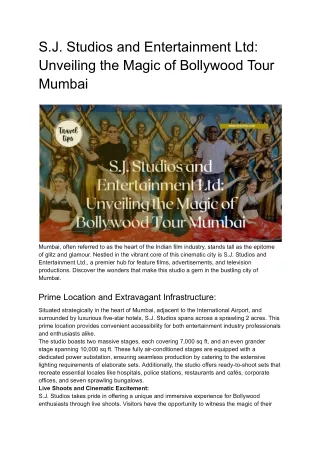 S.J. Studios and Entertainment Ltd_ Unveiling the Magic of Bollywood Tour Mumbai