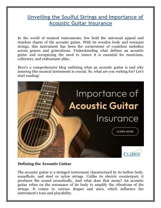 Unveiling the Soulful Strings and Importance of Acoustic Guitar Insurance