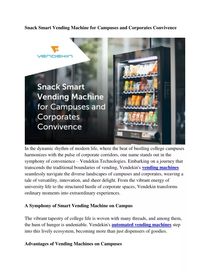 snack smart vending machine for campuses