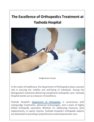 The Excellence of Orthopedics Treatment at Yashoda Hospital