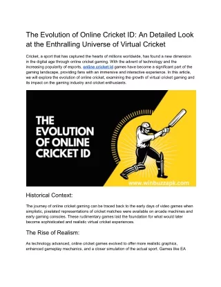 The Evolution of Online Cricket ID_ An Detailed Look at the Enthralling Universe of Virtual Cricket