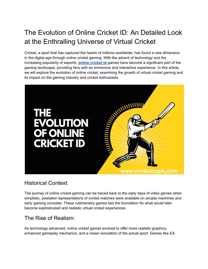 the evolution of online cricket id an detailed