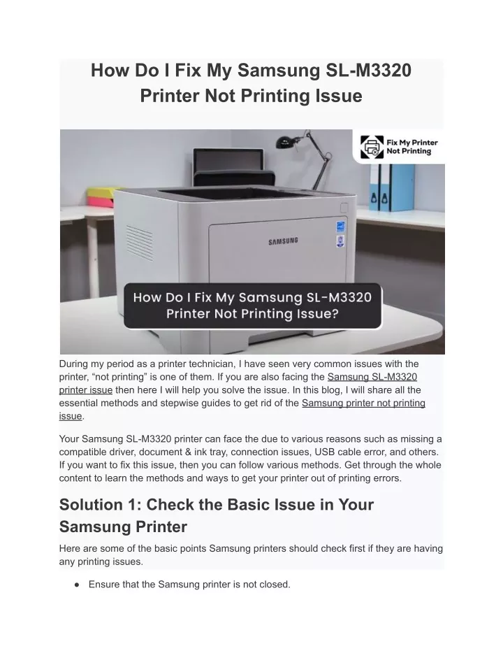 how do i fix my samsung sl m3320 printer