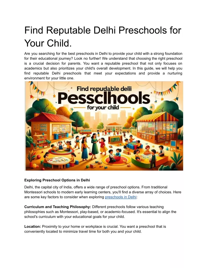 find reputable delhi preschools for your child