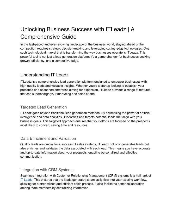unlocking business success with itleadz