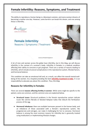 Female Infertility: Reasons, Symptoms, and Treatment