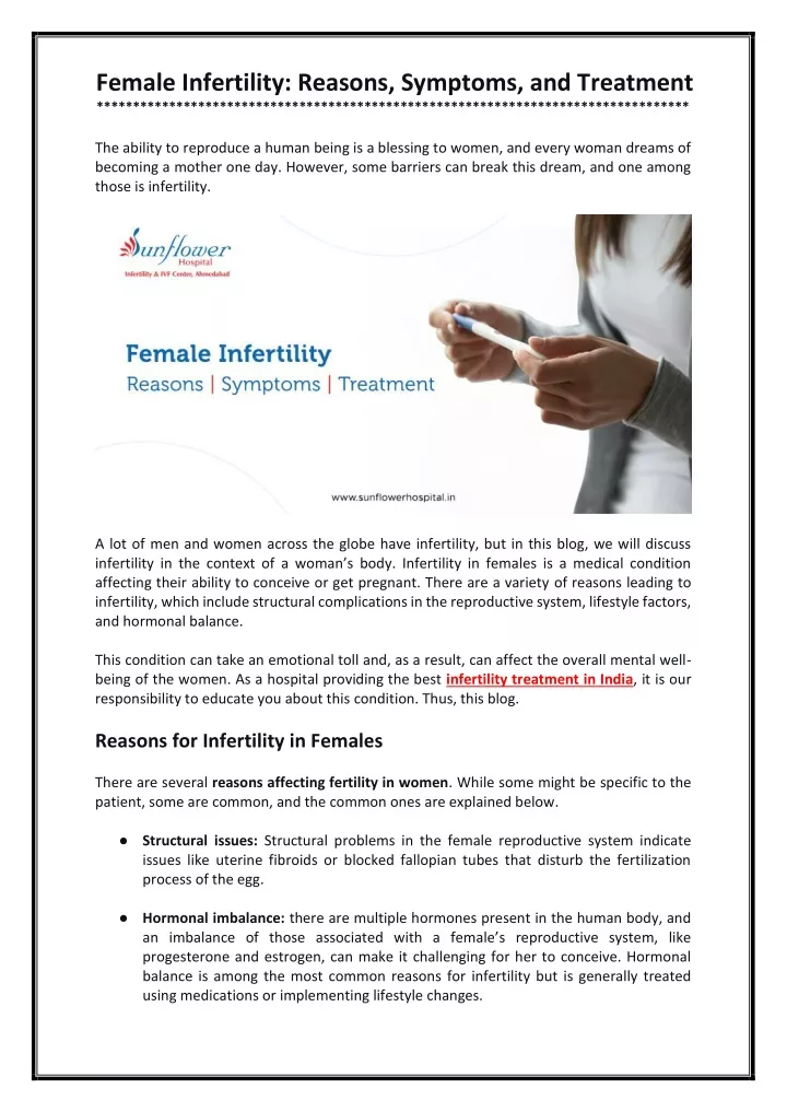 female infertility reasons symptoms and treatment