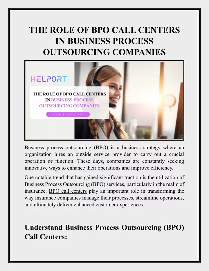 the role of bpo call centers in business process