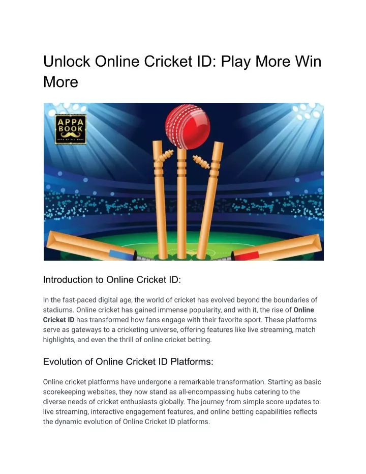 unlock online cricket id play more win more