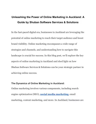 Unleashing the Power of Online Marketing in Auckland_ A Guide by Shuban Software Services & Solutions