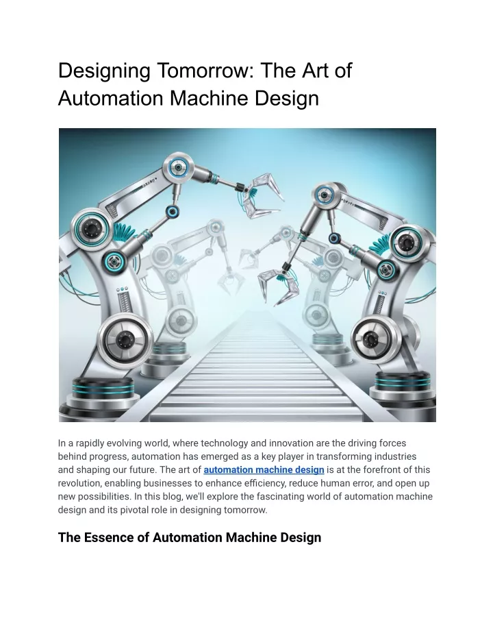 designing tomorrow the art of automation machine
