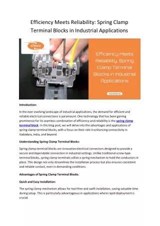 Efficiency Meets Reliability Spring Clamp Terminal Blocks in Industrial Applications